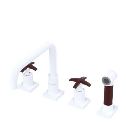 Rubinet Widespread Kitchen Set with Genesis Spout with Hand Spray Matt White