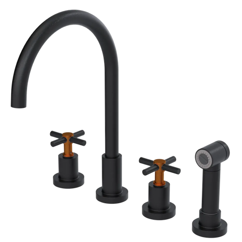 Rubinet Widespread Kitchen Set with LaSalle Spout with Hand Spray Matt Black