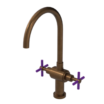 Rubinet Two Handle Single Hole Kitchen Set with LaSalle Spout Tuscan Brass