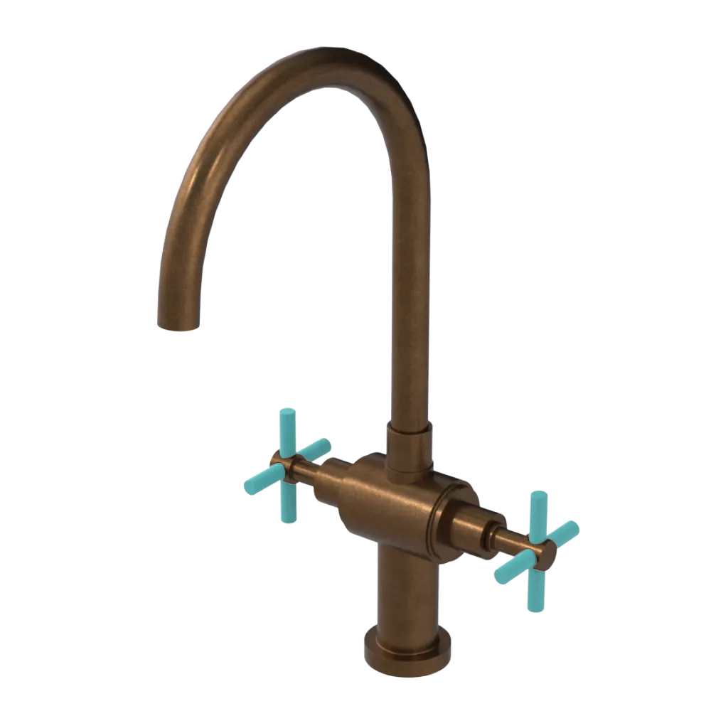 Rubinet Two Handle Single Hole Kitchen Set with LaSalle Spout Tuscan Brass