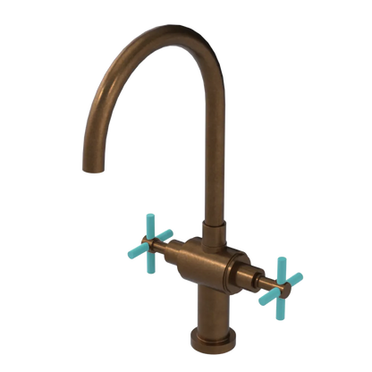 Rubinet Two Handle Single Hole Kitchen Set with LaSalle Spout Tuscan Brass