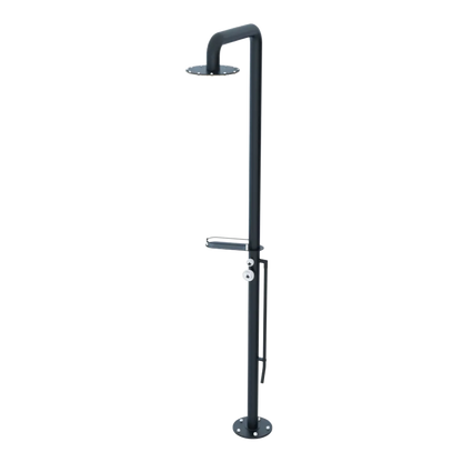 Rubinet Pressure Balance Outdoor Shower with Foot Rinse & 10" Shower Head (with shelf) - 304 Stainless Steel Matt Black