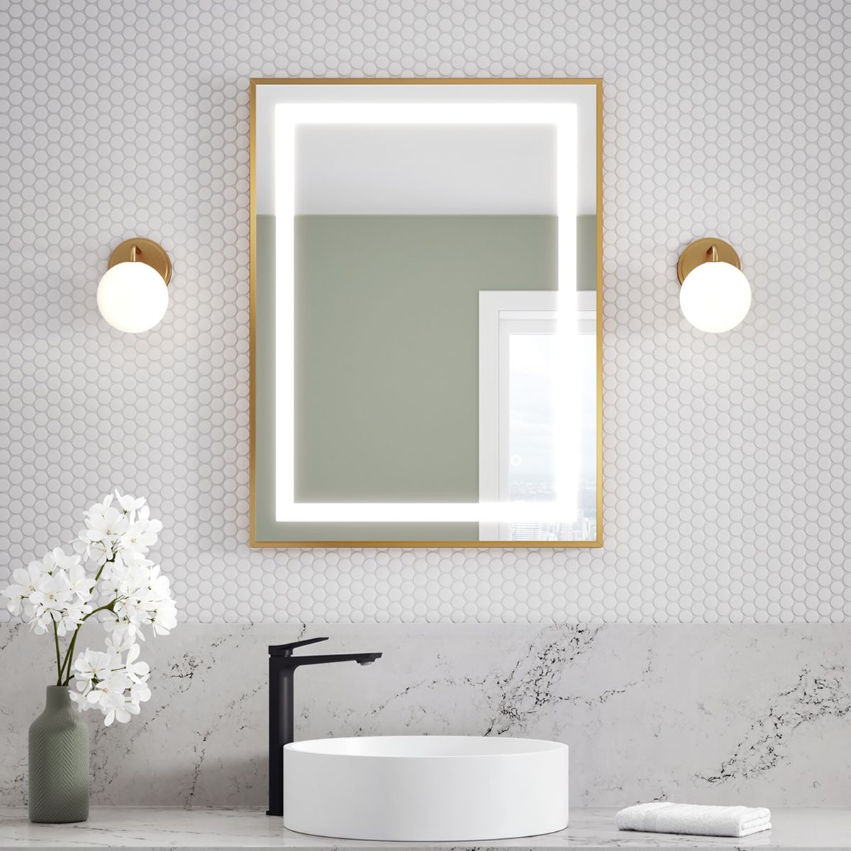 KALIA EFFECTLED-illuminated bathroom mirror - 24" x 32" - Brushed gold