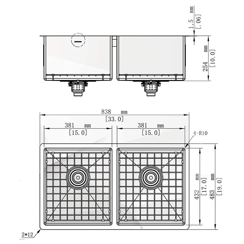 33" x 19" Kitchen Sink-Double Bowls - Golzar Home