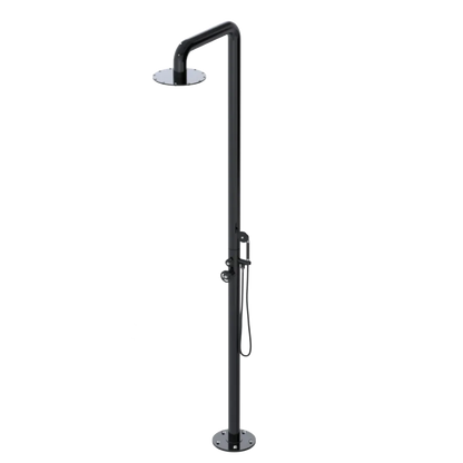 Rubinet Pressure Balance Outdoor Shower with Hand Held Shower & 10" Shower Head - 304 Stainless Steel Black