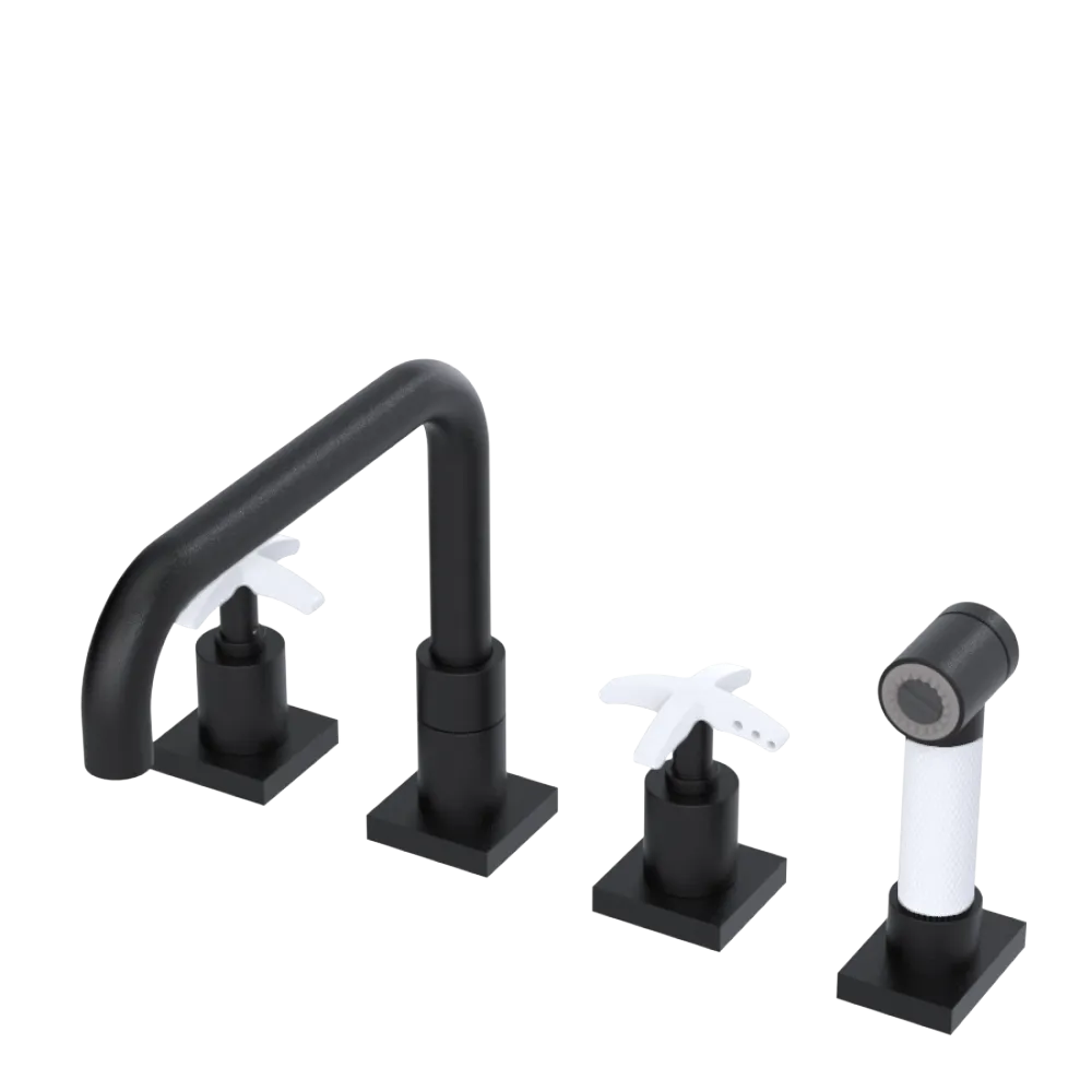 Rubinet Widespread Kitchen Set with Genesis Spout with Hand Spray Matt Black