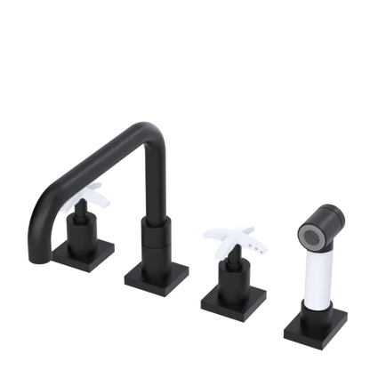 Rubinet Widespread Kitchen Set with Genesis Spout with Hand Spray Matt Black