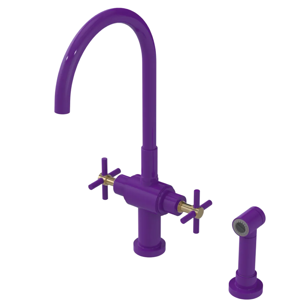 Rubinet Two Handle Single Hole Kitchen Set with LaSalle Spout with Hand Spray Purple Haze