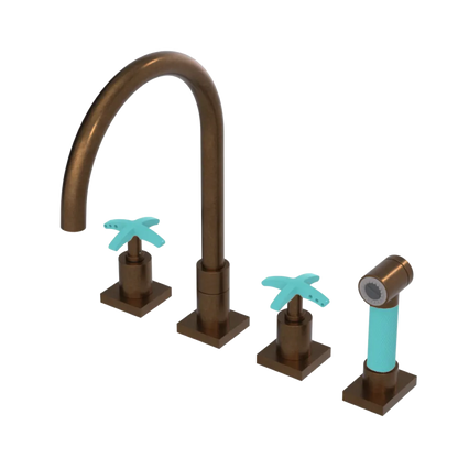 Rubinet Widespread Kitchen Set with Hand Spray Tuscan Brass