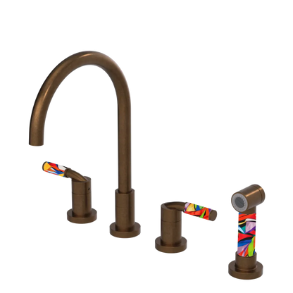 Rubinet Widespread Kitchen Set with Hand Spray Tuscan Brass