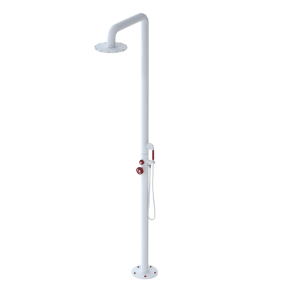 Rubinet Pressure Balance Outdoor Shower with Hand Held Shower & 10" Shower Head - 304 Stainless Steel Matt White
