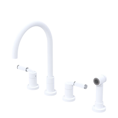 Rubinet Widespread Kitchen Set with Hand Spray Matt White