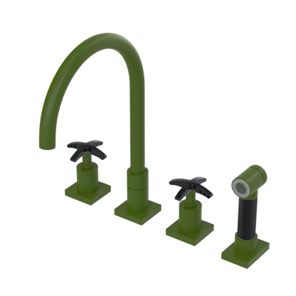 Rubinet Widespread Kitchen Set with Hand Spray Green Envy
