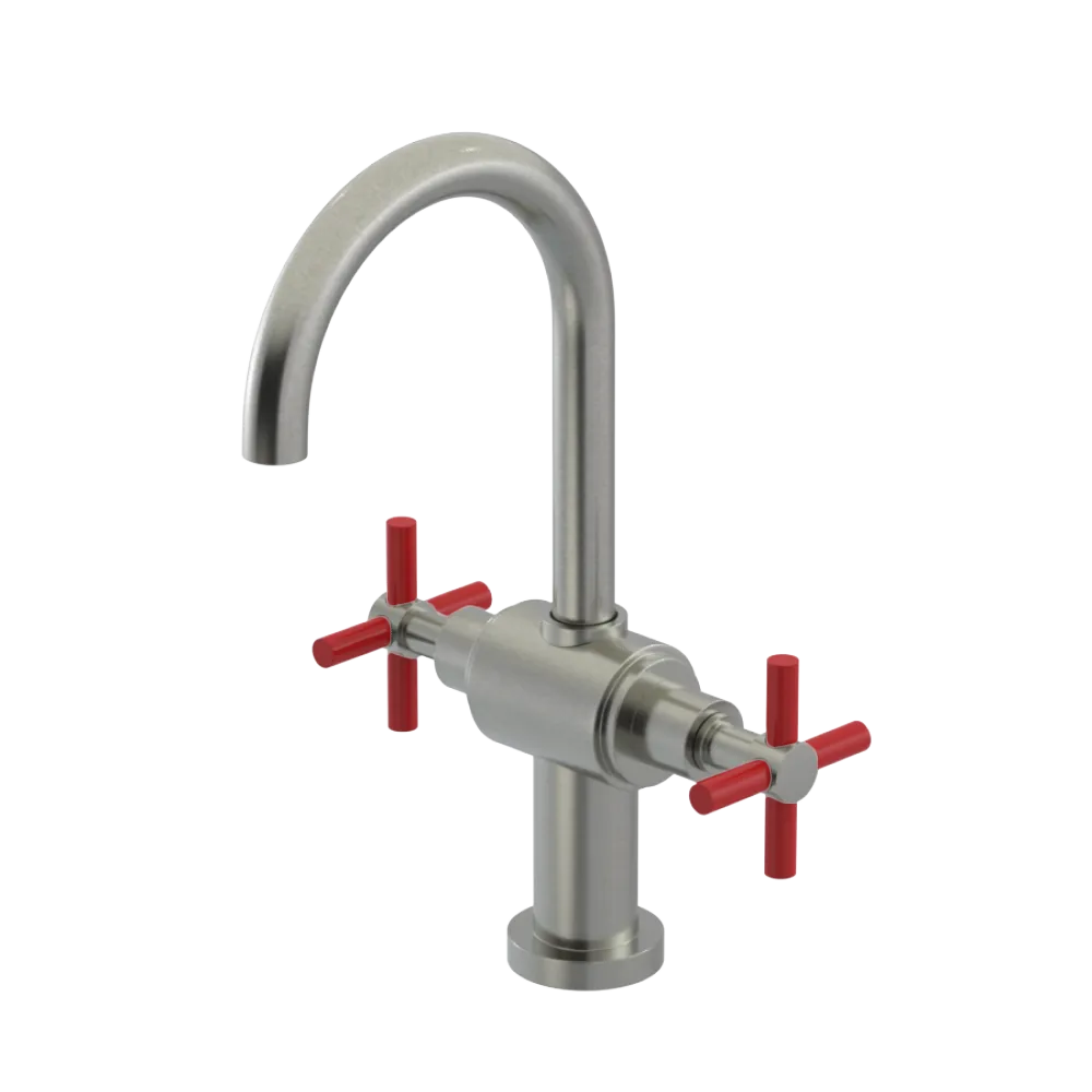 Rubinet Single Hole Dual Handle Lav. Set with LaSalle Spout (less drain) Satin Nickel