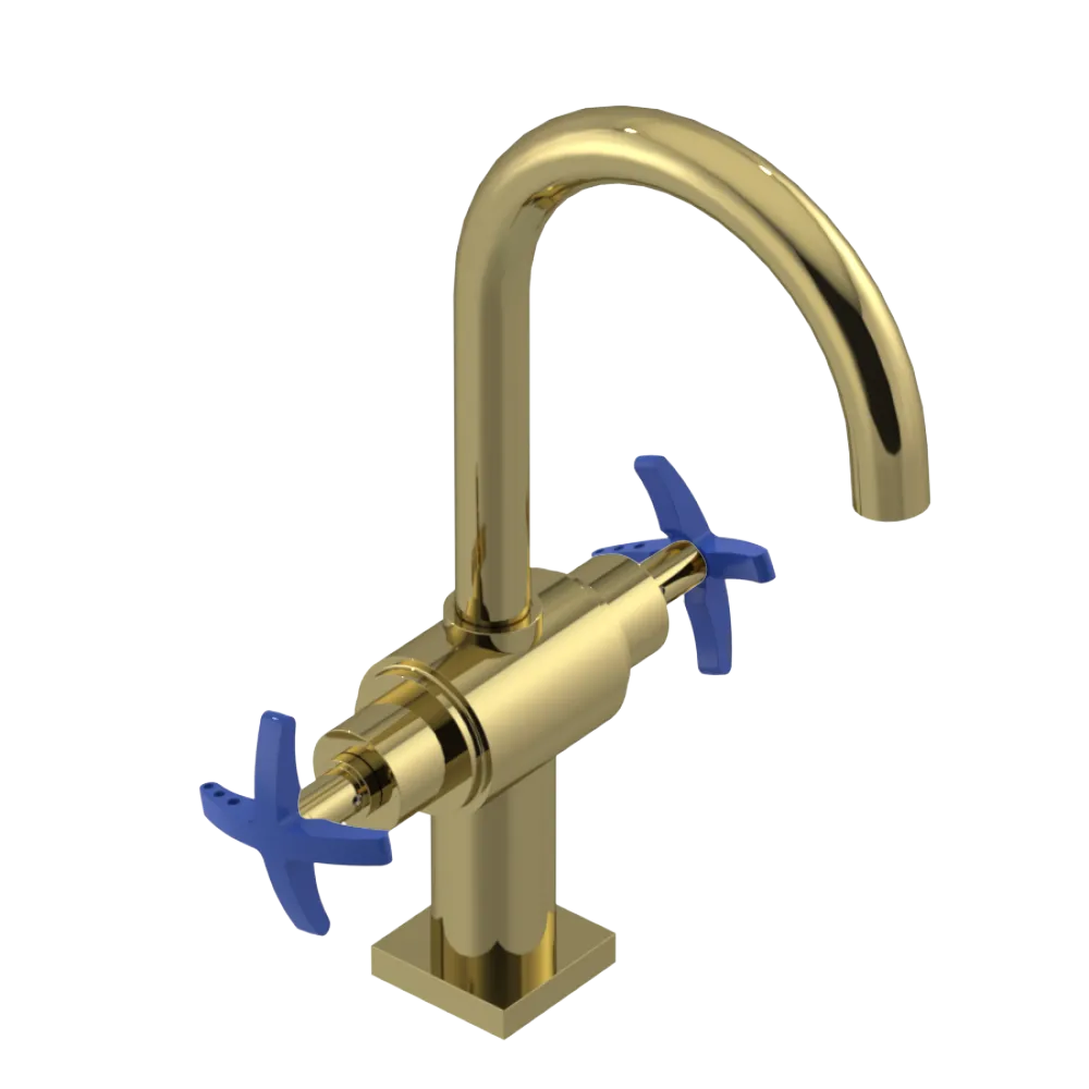 Rubinet Single Hole Dual Handle Lav. Set. (less drain) Natural Brass