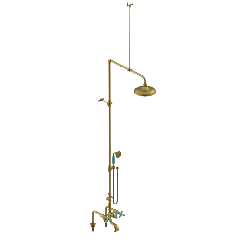 Rubinet Deck Mount Tub & Shower with Hand Held Shower Antique Brass Matt