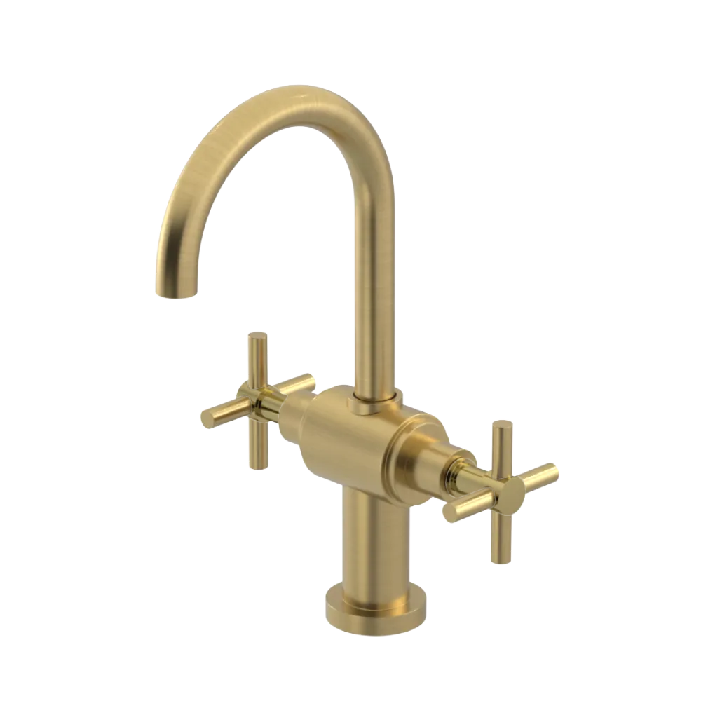 Rubinet Single Hole Dual Handle Lav. Set with LaSalle Spout (less drain) Satin Brass