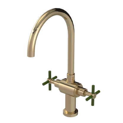 Rubinet Two Handle Single Hole Kitchen Set with LaSalle Spout Gold