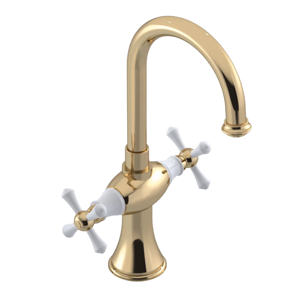 Rubinet Single Hole Dual Handle Lav. Set. (less drain) Gold