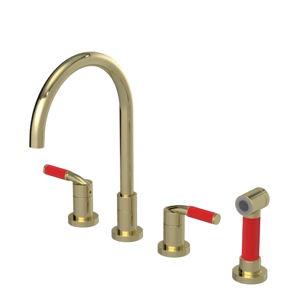 Rubinet Widespread Kitchen Set with Hand Spray Gold