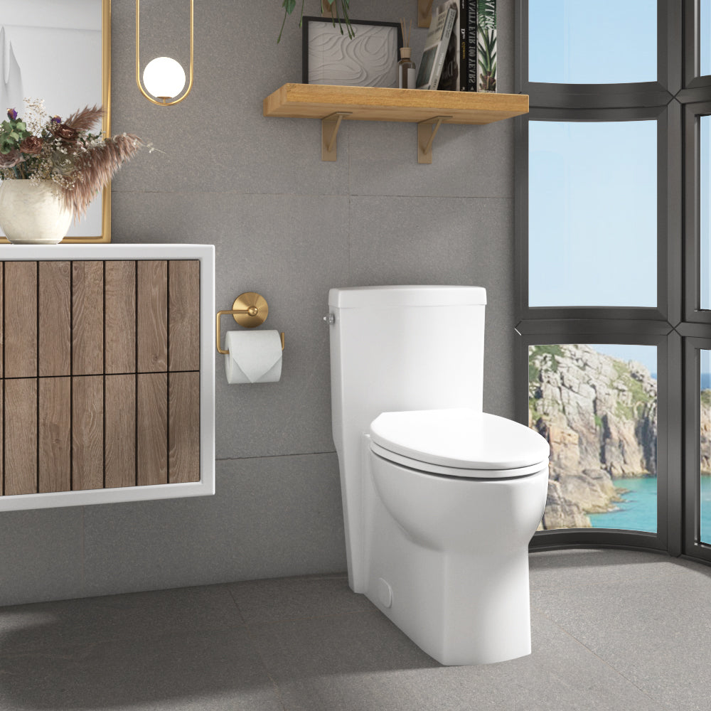 Contrac Carlaw – 4710BAVU-L – 4.8 Lpf One Piece Elongated Toilet with Unlined Locking Tank and Smooth Close Toilet Seat