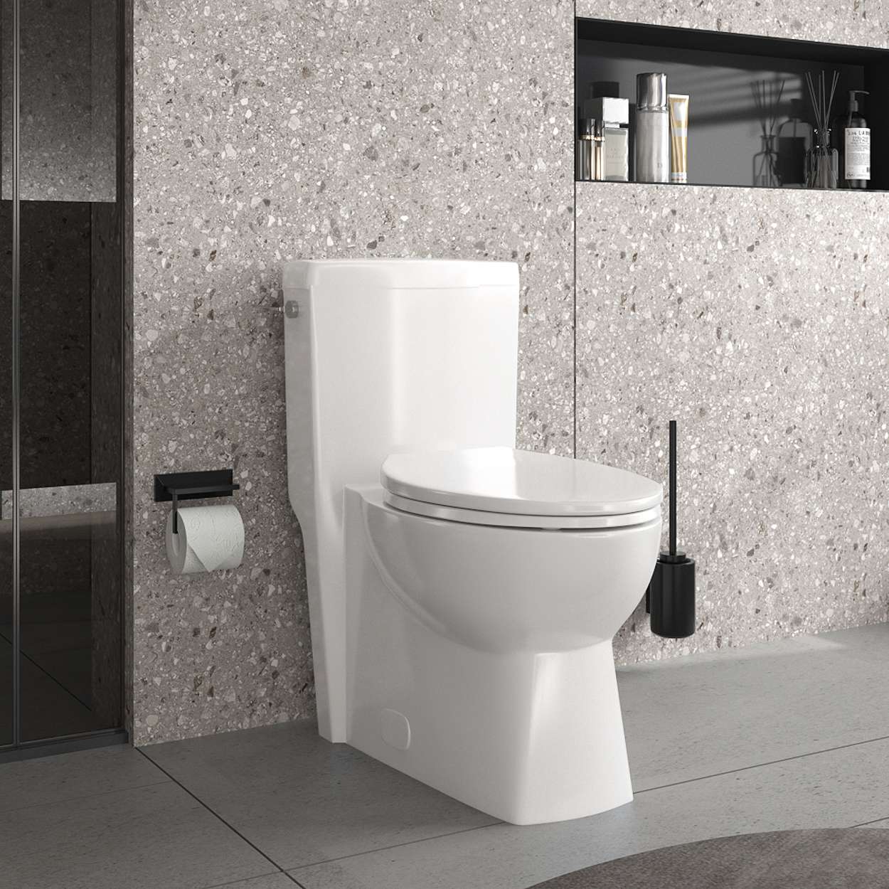 Contrac Manning – 4710BHXU-TS – 4.8 / 3.5 Lpf Elongated One Piece Toilet with Unlined Tank and Smooth Close Toilet Seat