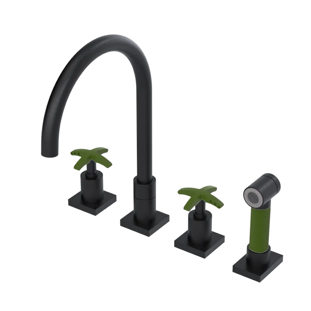 Rubinet Widespread Kitchen Set with Hand Spray Matt Black