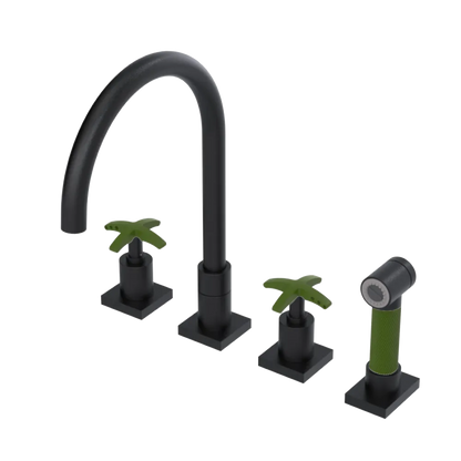 Rubinet Widespread Kitchen Set with Hand Spray Matt Black