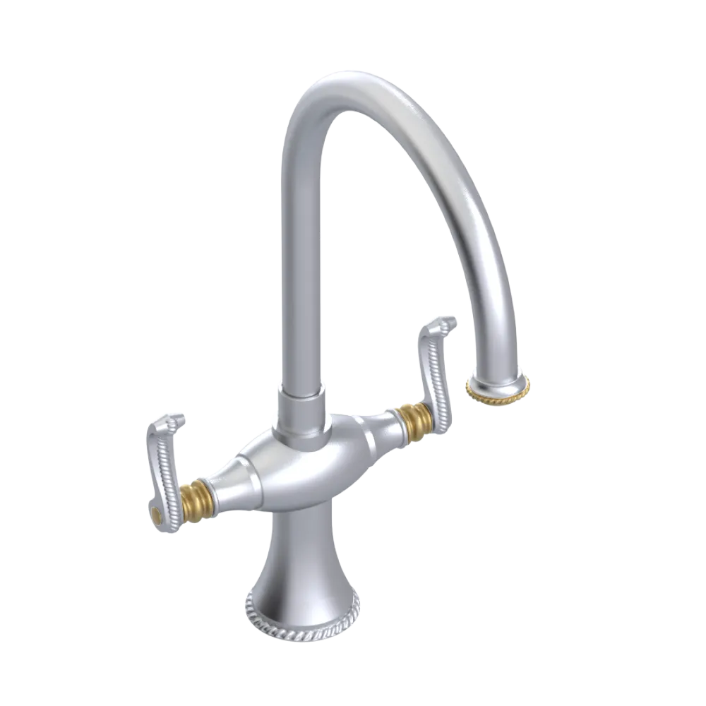 Rubinet Two Handle Single Hole Kitchen Set Satin Chrome