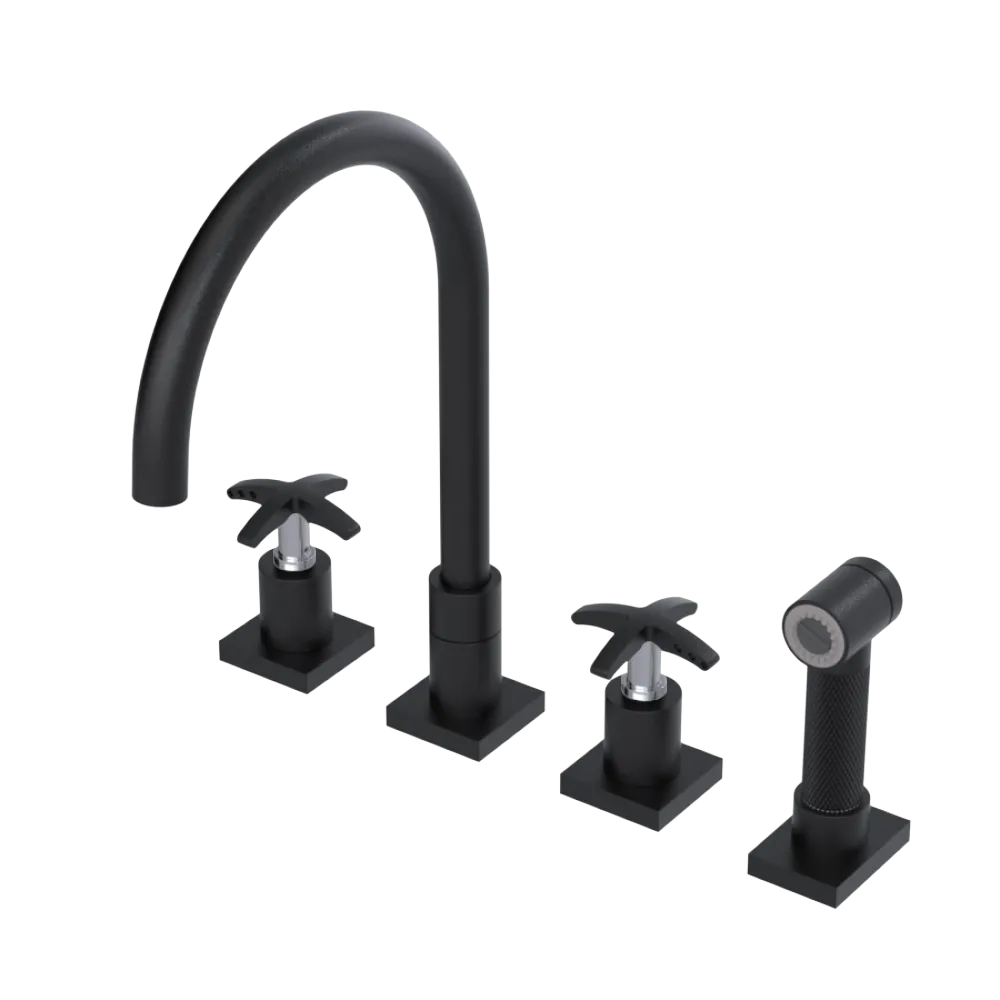 Rubinet Widespread Kitchen Set with Hand Spray Matt Black