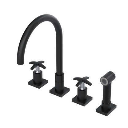 Rubinet Widespread Kitchen Set with Hand Spray Matt Black