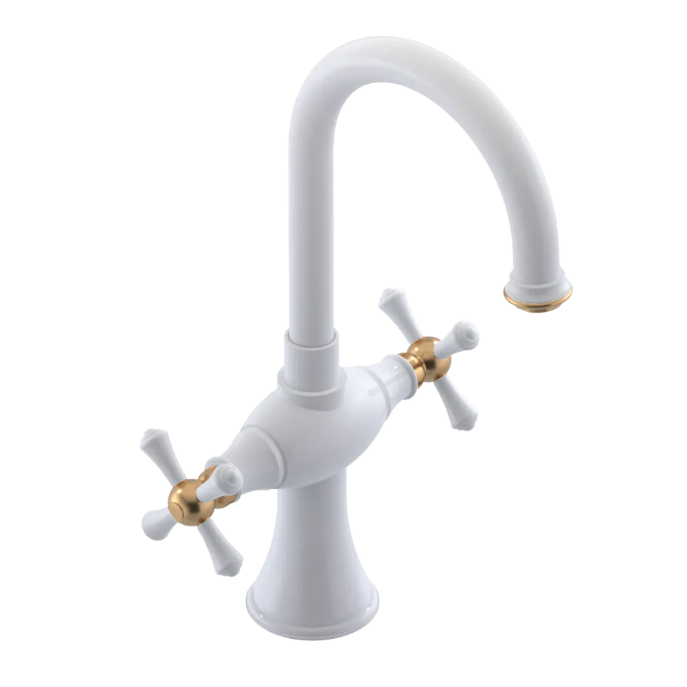 Rubinet Single Hole Dual Handle Lav. Set. (less drain) White