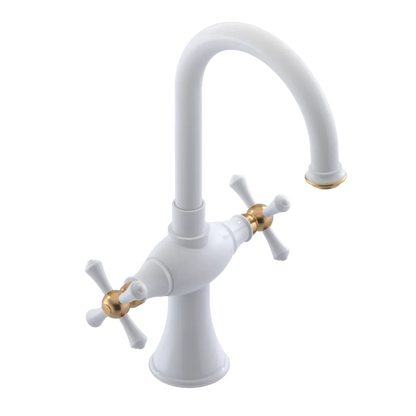 Rubinet Single Hole Dual Handle Lav. Set. (less drain) White