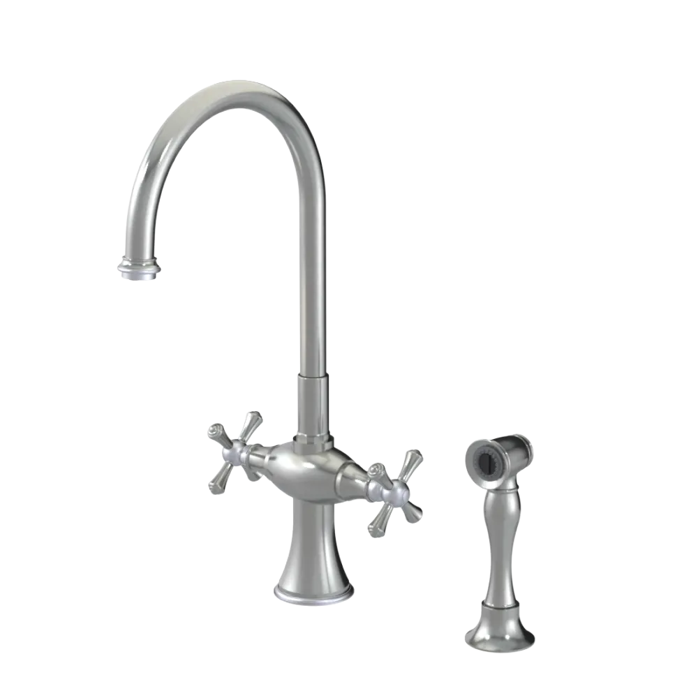 Rubinet Two Handle Single Hole Kitchen Set with Hand Spray Satin Nickel