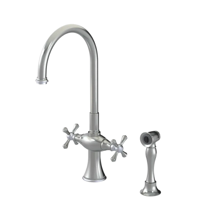 Rubinet Two Handle Single Hole Kitchen Set with Hand Spray Satin Nickel