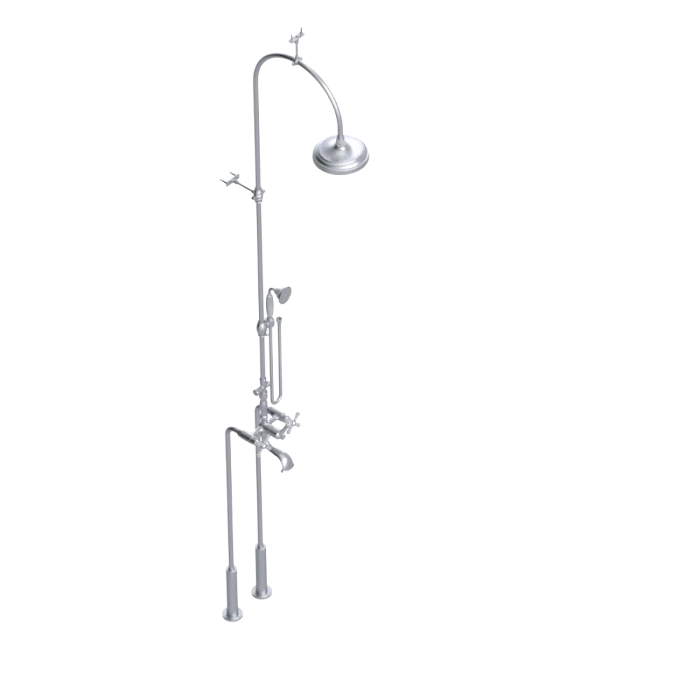 Rubinet Floor Mount Tub & Shower with hand held shower Satin Chrome