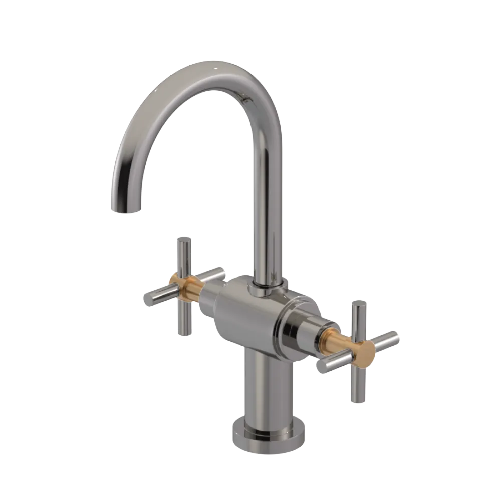 Rubinet Single Hole Dual Handle Lav. Set with LaSalle Spout (less drain) Polished Nickel