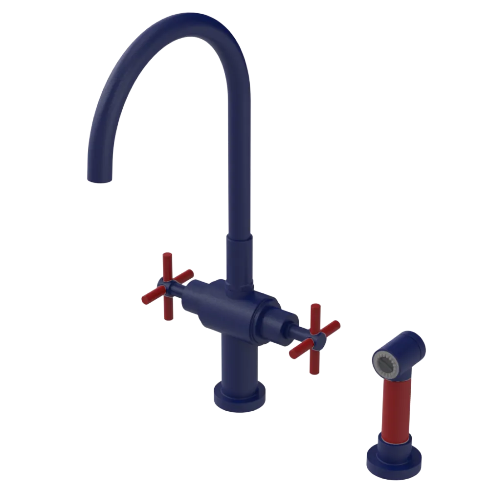 Rubinet Two Handle Single Hole Kitchen Set with LaSalle Spout with Hand Spray Midnight Blue