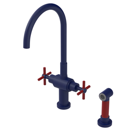 Rubinet Two Handle Single Hole Kitchen Set with LaSalle Spout with Hand Spray Midnight Blue