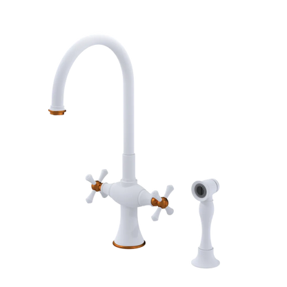 Rubinet Two Handle Single Hole Kitchen Set with Hand Spray Matt White