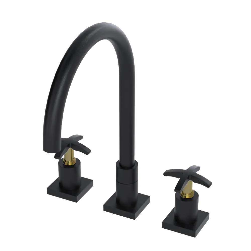 Rubinet Widespread Kitchen Set Matt Black