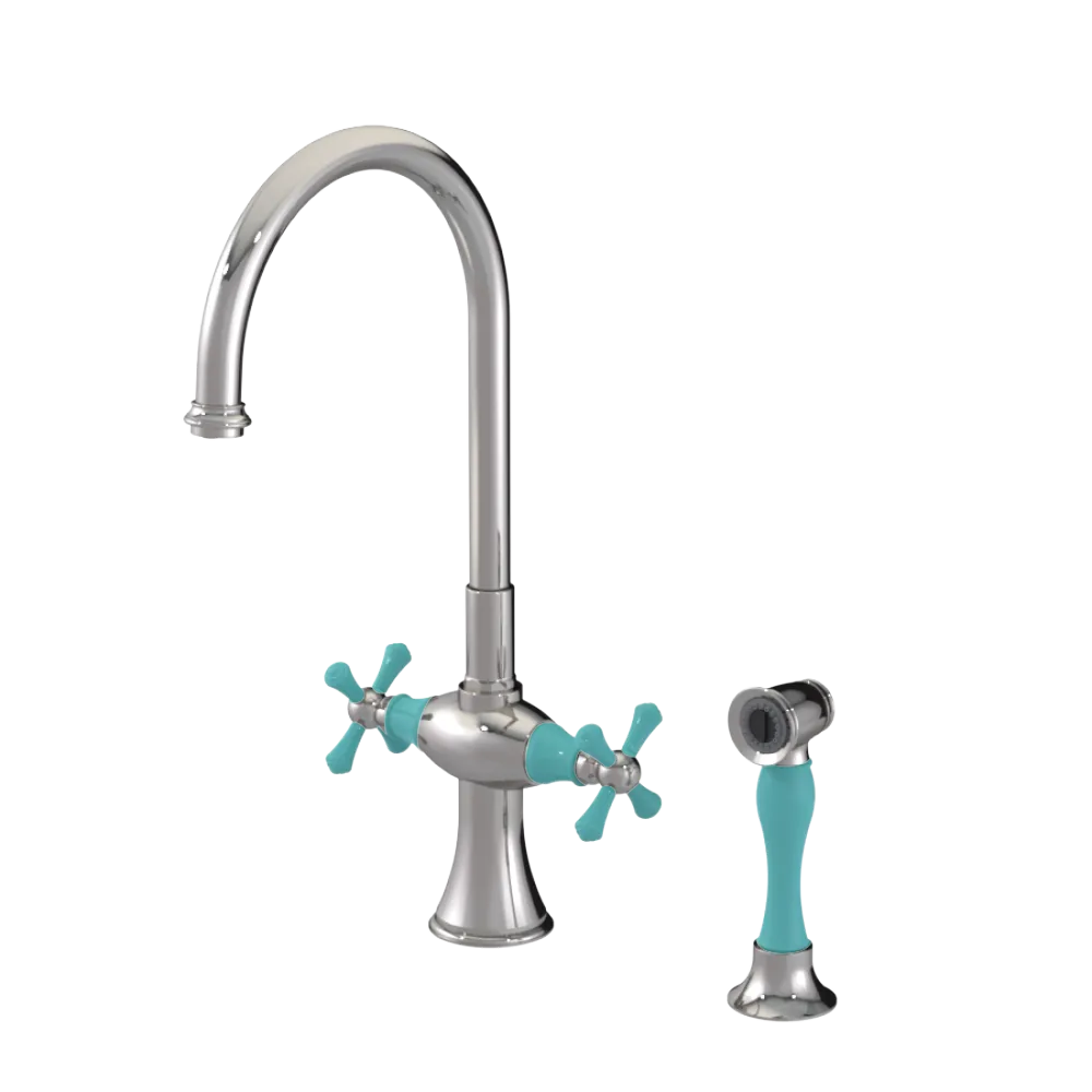 Rubinet Two Handle Single Hole Kitchen Set with Hand Spray Polished Nickel