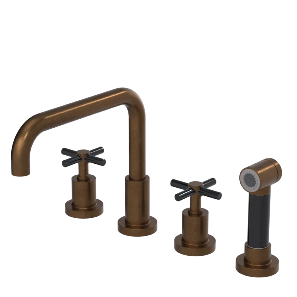 Rubinet Widespread Kitchen Set with Hand Spray Tuscan Brass