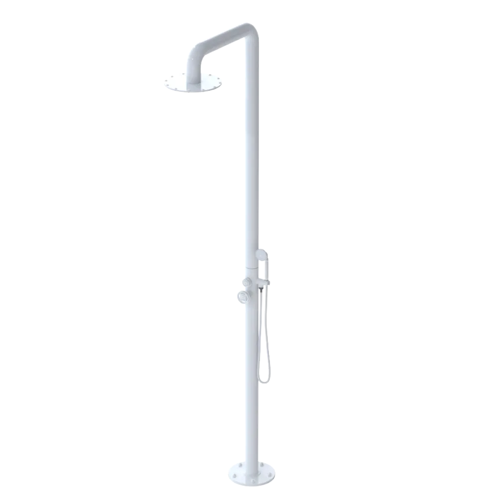 Rubinet Pressure Balance Outdoor Shower with Hand Held Shower & 10" Shower Head - 304 Stainless Steel White