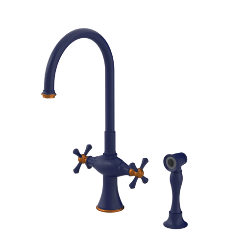 Rubinet Two Handle Single Hole Kitchen Set with Hand Spray Midnight Blue