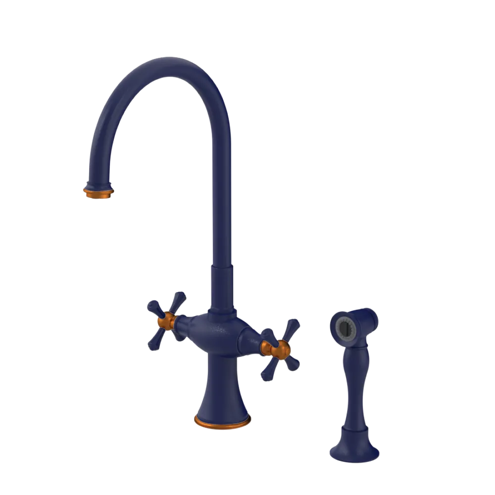 Rubinet Two Handle Single Hole Kitchen Set with Hand Spray Midnight Blue