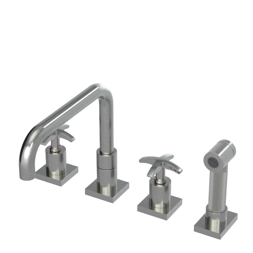 Rubinet Widespread Kitchen Set with Genesis Spout with Hand Spray Satin Nickel