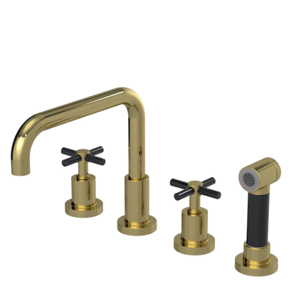 Rubinet Widespread Kitchen Set with Hand Spray Natural Brass