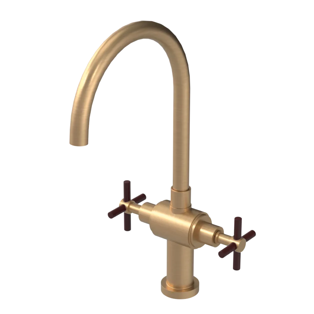 Rubinet Two Handle Single Hole Kitchen Set with LaSalle Spout Satin Gold