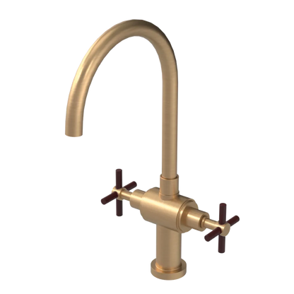 Rubinet Two Handle Single Hole Kitchen Set with LaSalle Spout Satin Gold